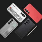 four different colored phones with one open and another closed